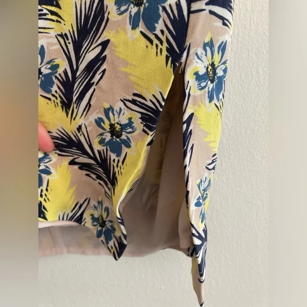 J Crew Yellow Floral Dress Spring Meadow Sleeveless 100% Silk Midi 4P Petite